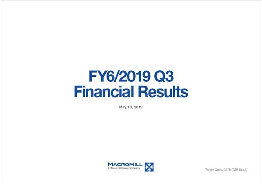 FY6/2019 Q3 Financial Results