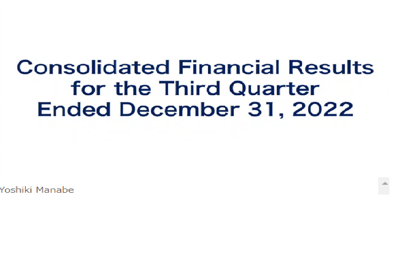 Consolidated Financial Results for the Third Quarter Ended December 31,2022